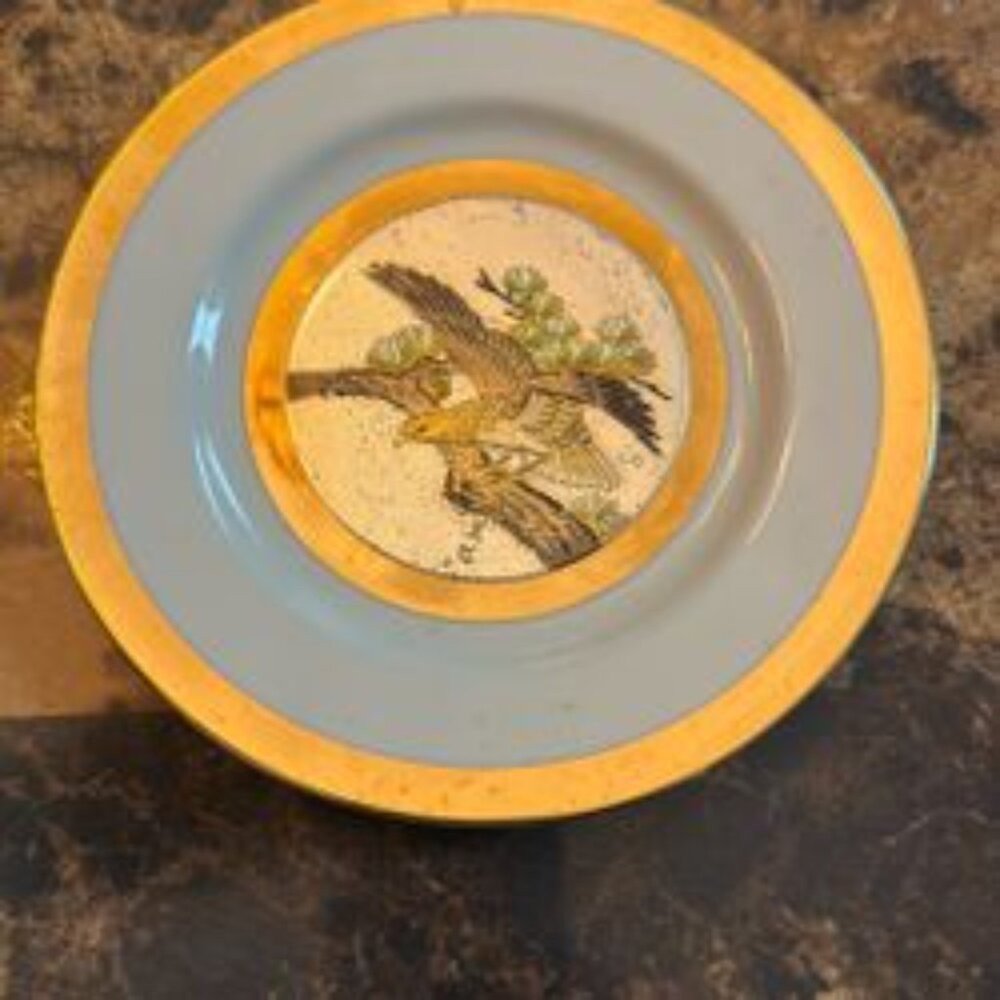 Vintage Japanese Chokin Floral birds Collection Plate - Gold rim 6 1/2" nice